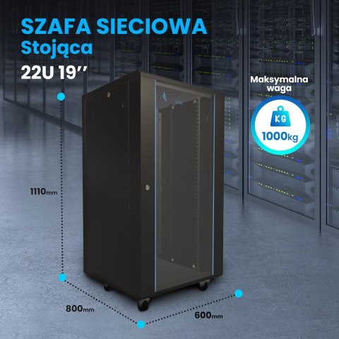 EXTRALINK SZAFA RACK STOJĄCA 22U 600X800 CZARNA