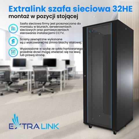EXTRALINK SZAFA RACK STOJĄCA 32U 600X1000 CZARNA