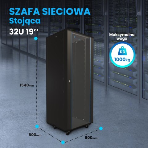 Extralink Szafa rack 32U 800x800 Czarna stojąca