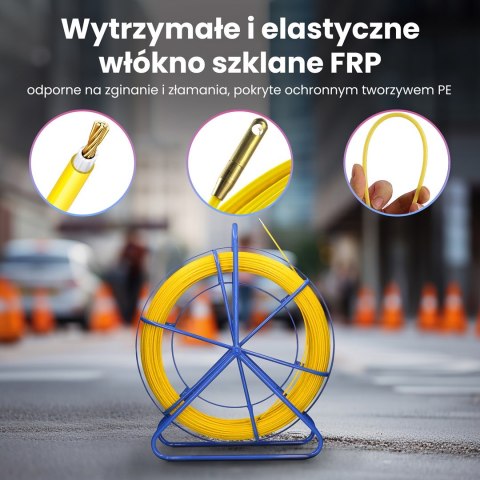 WŁÓKNO SZKLANE DO PRZECIĄGANIA KABLI 4,5mm / 75m (PILOT / STALKA) PE + STOJAK