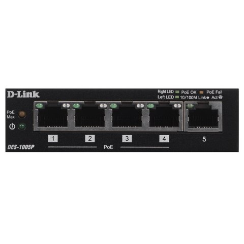 D-Link DES-1005P - Niezarządzany - L2 - Fast Ethernet (10/100) - Pełny dupleks - Power over Ethernet (PoE)