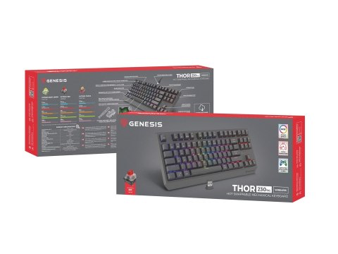 Klawiatura Genesis Thor 230 TKL NKG-2106 Wless (RapidSpeed Wireless, BT, USB) Standardowy (US) Czarna