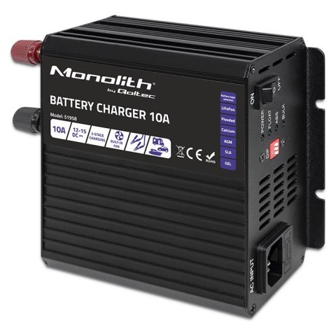 Inteligentna ładowarka Qoltec Monolith do akumulatorów LiFePO4 AGM GEL SLA 10A 12V