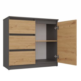 KOMODA 1 DRZWI 3 SZUFLADY ANTRACYT/ARTISAN KOMPLET