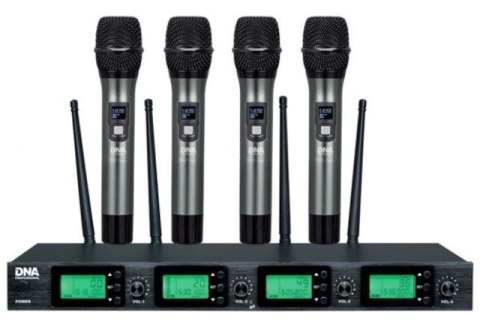 DNA RV-4 - Mikrofon bezprzewodowy 4x nadajnik doręczny + odbiornik, pasmo UHF 518-542 MHz