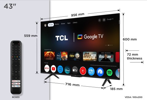 Telewizor TCL 43P7K QLED 40" 4K Ultra HD Google TV Dolby Atmos DVB-T2 Metaliczny