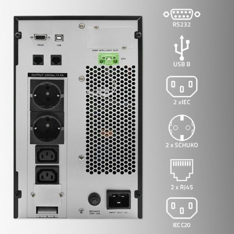 Zasilacz awaryjny UPS Qoltec 3kVA 3000W Power Factor 1.0 LCD EPO USB On-line