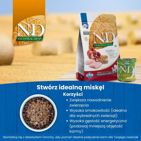 FARMINA N&D Ancestral Grain Selection Adult Medium & Maxi - sucha karma dla psa - 12kg + 3kg