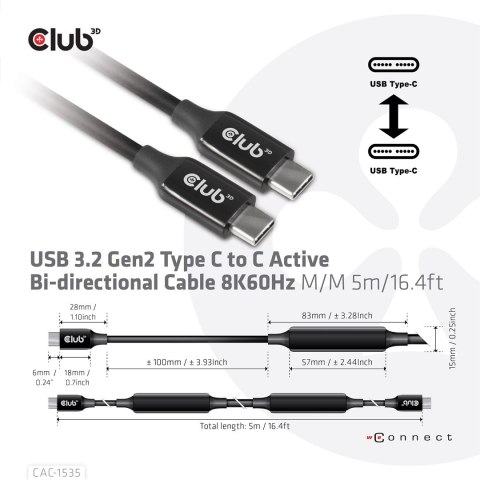 Kabel USB Club3D CAC-1535 (USB 3.2 Gen2 Type C
