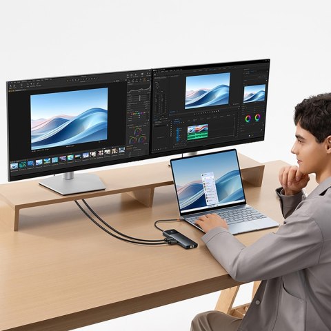 HUB adapter rozdzielacz 10w1 HDMI USB-A USB-C RJ45 SD TF - szary
