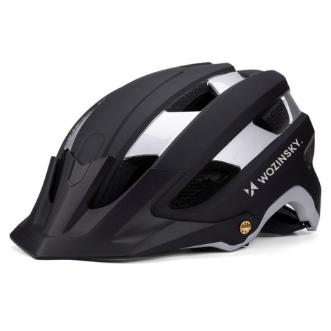 Kask rowerowy MTB z odpinanym daszkiem lekki 57-62 cm - czarno-srebrny