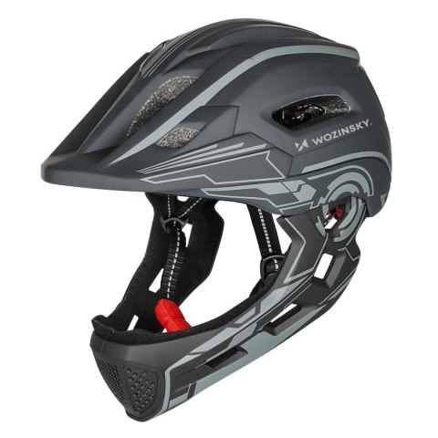 Kask rowerowy fullface dziecięcy z tylną lampką USB 52-56 cm - szary