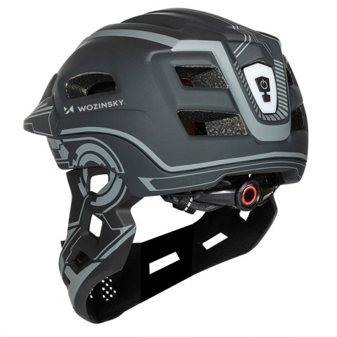 Kask rowerowy fullface dziecięcy z tylną lampką USB 52-56 cm - szary