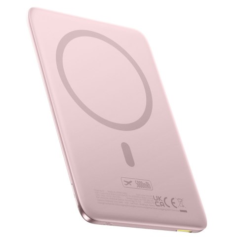 Powerbank 5000mAh 20W Ultra-Slim z kablem USB-C MagSafe 60W 30cm - różowy