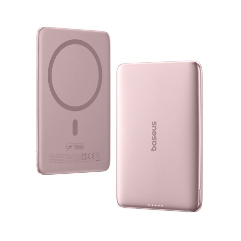 Powerbank 5000mAh 20W Ultra-Slim z kablem USB-C MagSafe 60W 30cm - różowy