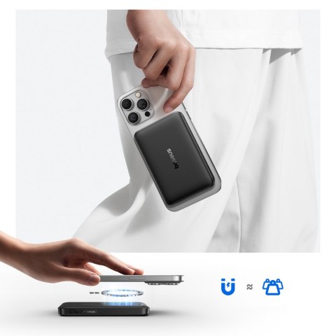 Powerbank magnetyczny 10000mAh 22.5W EnerFill FM12 z kablem USB-C MagSafe Qi2 - czarny
