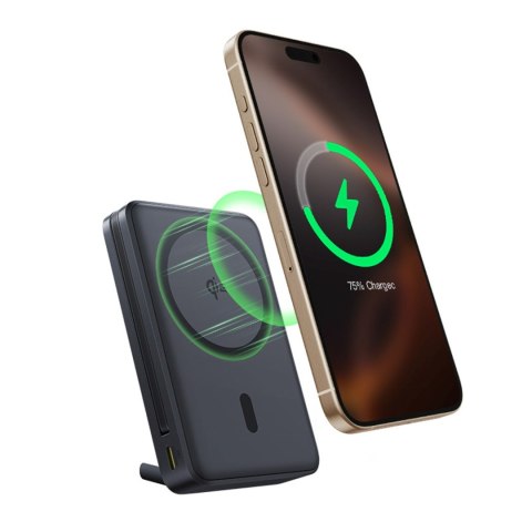 Powerbank magnetyczny 10000mAh z podstawką wbudowanym kablem USB-C MagSafe 45W Qi2 - czarny