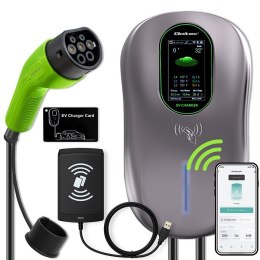 Qoltec Stacja ładowania EV Typ2 do samochodu elektrycznego i hybryd | 22kW | LCD | 2 Karty EV | 3 fazy | Wallbox | Hotel system 