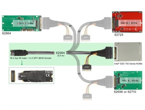 Adapter NVMe Delock M.2 Key M zu U.2 SFF-8639 NVMe Adapter 50cm