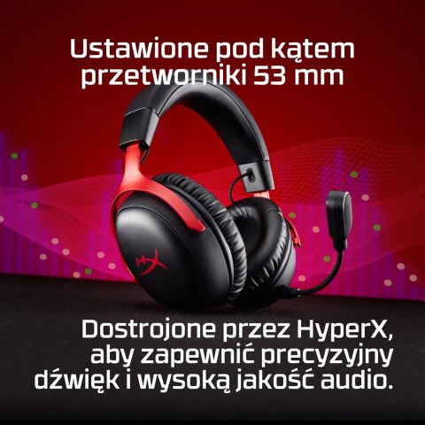 HyperX Cloud III Wireless - bezprzewodowy zestaw słuchawkowy do gier (czarno-czerwony)