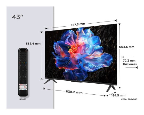 Telewizor TCL 43P69K LED 43'' 4K Ultra HD Google TV Dolby AC4 DVB-T2 Czarny