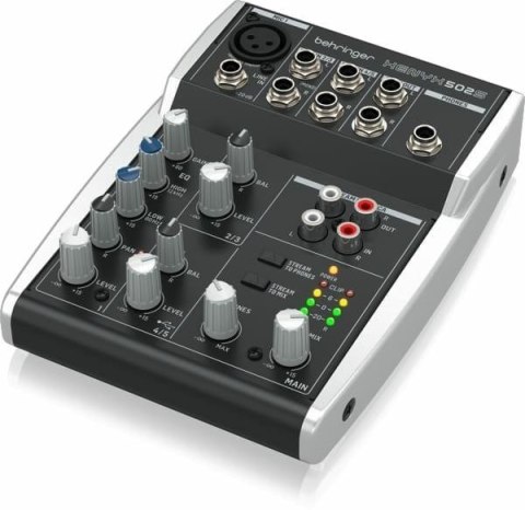 Behringer 502S - 5-kanałowy kompaktowy mikser analogowy z interfejsem USB zaprojektowany specjalnie do obsługi podcastów, stream