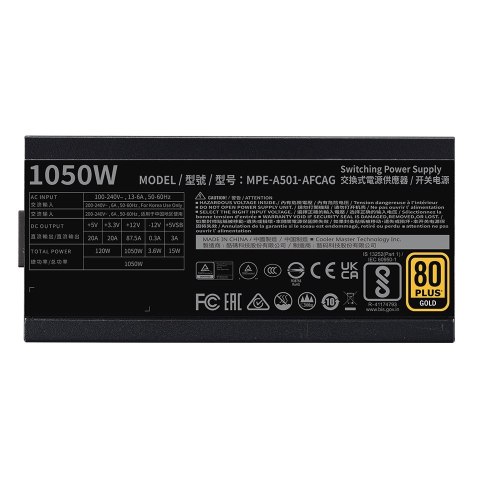 Zasilacz Cooler Master MWE Gold 1050 V2 ATX 3.1 1050W 24-pin (519279) Czarny