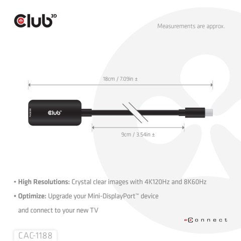 CLUB3D CAC-1188 adapter kablowy 0,09 m Mini DisplayPort HDMI Czarny