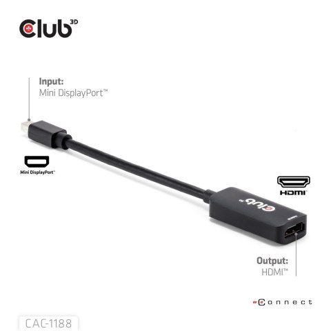 CLUB3D CAC-1188 adapter kablowy 0,09 m Mini DisplayPort HDMI Czarny