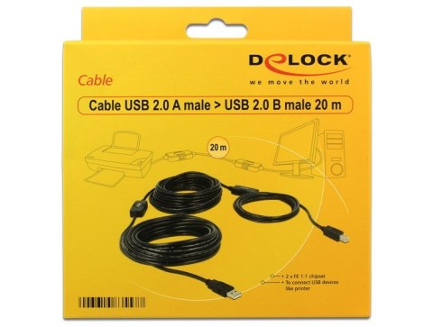 DeLOCK 20m, USB2.0-A - USB2.0-B kabel USB USB A USB B Czarny