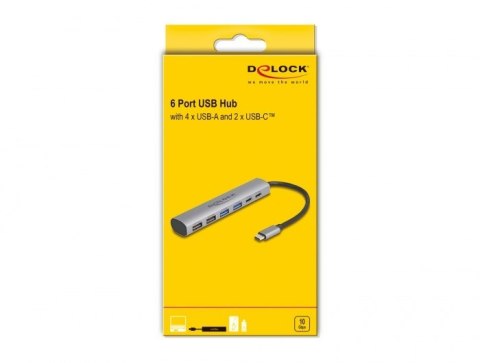 DeLOCK 6-portowy koncentrator USB z 4 x żeńskim złączem USB Typ-A i 2 x żeńskim złączem USB Type-C