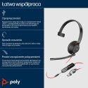 POLY Jednouszny zestaw słuchawkowy USB-C Blackwire 5210 + wtyczka 3,5 mm + przejściówka USB-C/A