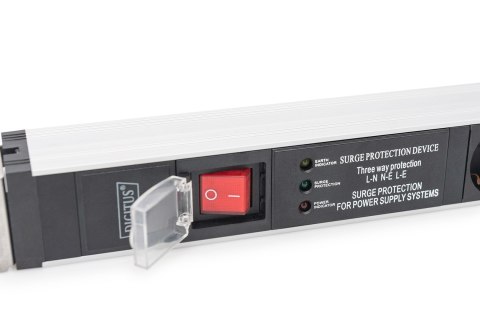 Digitus Listwa zasilająca z profilem aluminiowym i wyłącznikiem, zabezpieczenie przed przepięciami, zintegrowany filtr sieciowy,