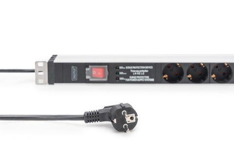 Digitus Listwa zasilająca z profilem aluminiowym i wyłącznikiem, zabezpieczenie przed przepięciami, zintegrowany filtr sieciowy,