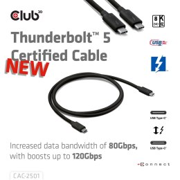 CLUB3D CAC-2501 kabel Thunderbolt 1 m 120 Gbit/s Czarny