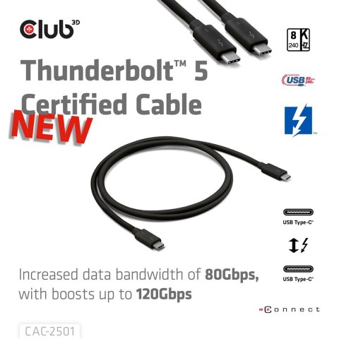 CLUB3D CAC-2501 kabel Thunderbolt 1 m 120 Gbit/s Czarny