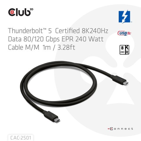 CLUB3D CAC-2501 kabel Thunderbolt 1 m 120 Gbit/s Czarny