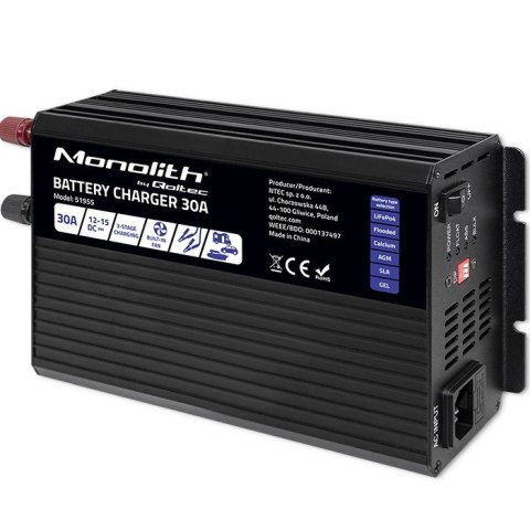 Inteligentna profesjonalna ładowarka Monolith do akumulatorów LiFePO4 AGM GEL SLA 30A 12V
