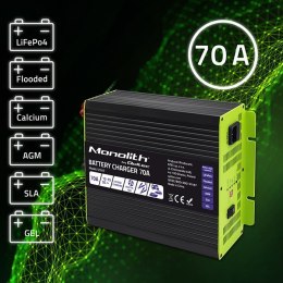 Inteligentna profesjonalna ładowarka Qoltec Monolith 51917 do akumulatorów LiFePO4 AGM GEL SLA | 70A | 12V | Szybkie ładowanie