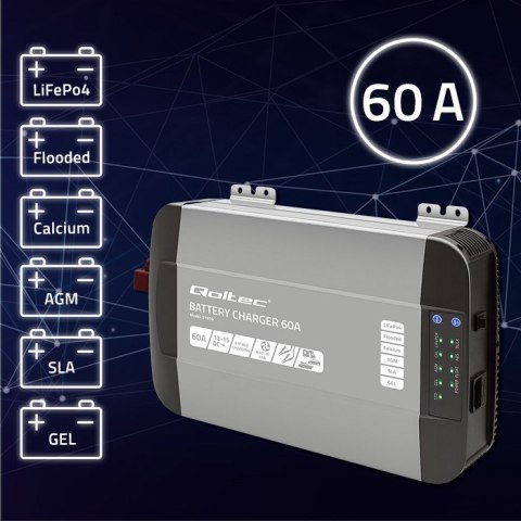 Ładowarka Qoltec Inteligentna Monolith do akumulatorów LiFePO4 AGM GEL SLA 60A 12V Szybkie ładowanie