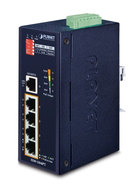 PLANET ISW-504PT łącza sieciowe Nie zarządzany L2 Fast Ethernet (10/100) Obsługa PoE Czarny