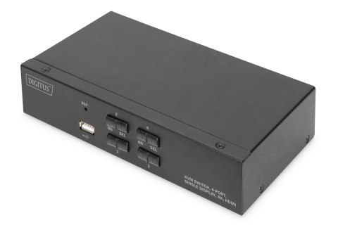 Przełącznik KVM, 4-portowy, pojedynczy wyświetlacz, 4K, HDMI