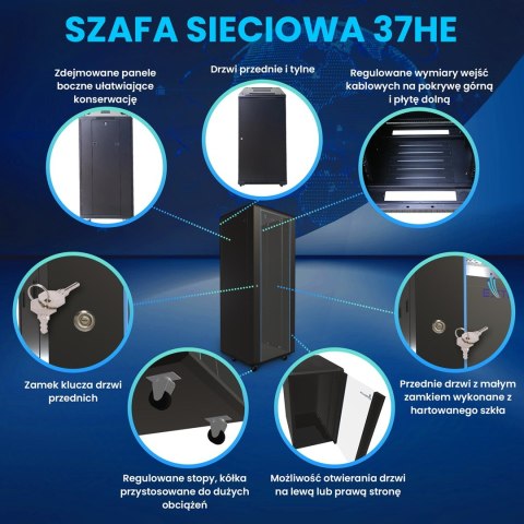 Szafa rack Extralink 37U 600x1000 EX.11403 Czarna stojąca