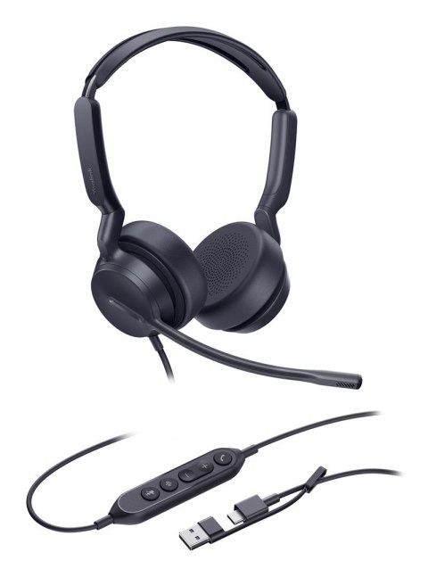 Yealink UH42 Dual UC USB-C/A Zestaw słuchawkowy Przewodowa Opaska na głowę Połączenia/muzyka USB Type-C / USB Type-A Czarny