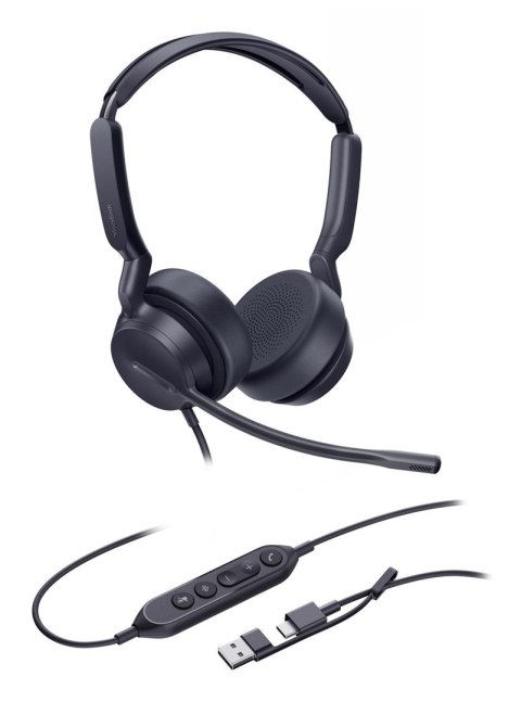 Yealink UH42 Dual UC USB-C/A Zestaw słuchawkowy Przewodowa Opaska na głowę Połączenia/muzyka USB Type-C / USB Type-A Czarny