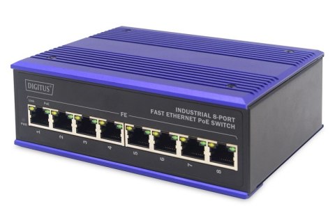Przemysłowy switch 8x 100Base-TX PoE 240W DIN rozszerzony zakres temp.