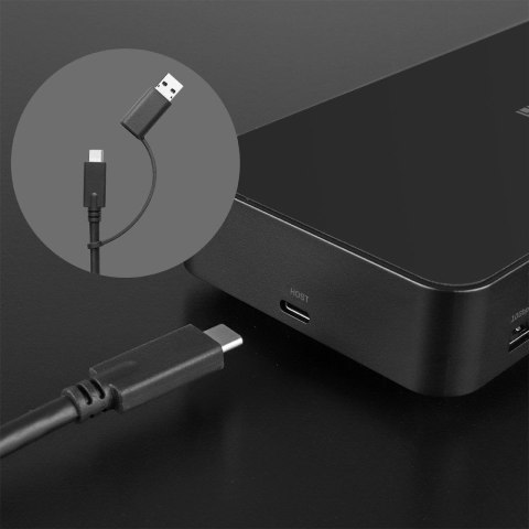 Uniwersalna, hybrydowa stacja dokująca USB typu C i A do laptopa z obsługą 3x4K (DP, HDMI)