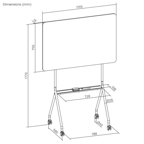 ERGO OFFICE MOBILNA TABLICA SUCHOŚCIERALNA, ORIENTACJA POZIOMA, BIAŁA, JEDNOSTRONNA, Z PÓŁKĄ, WYMIARY TABLICY 1190X790MM ER-3