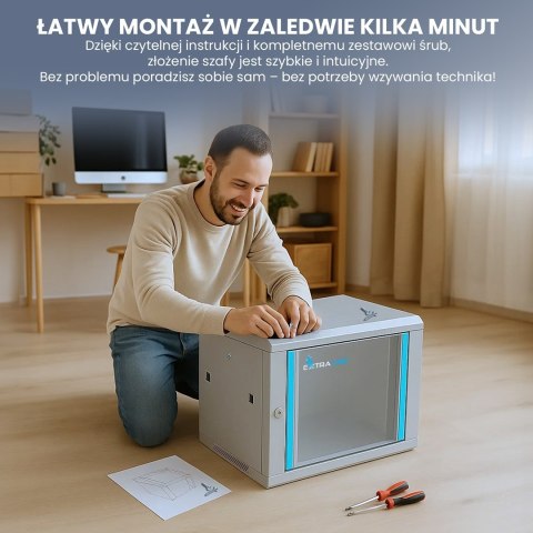 Extralink Szafa rack 4U 600x600 Szara montowana na ścianie