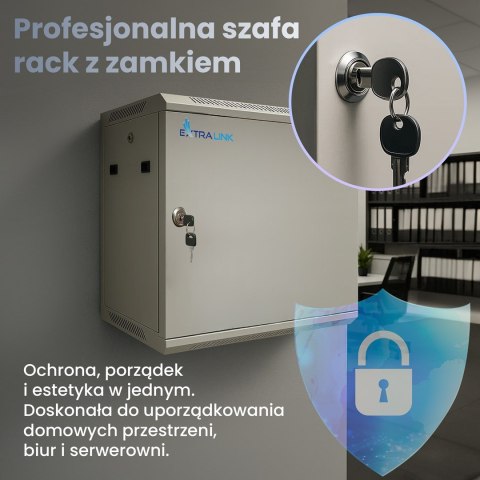 Extralink Szafa rack 6U 600x600 ASP Szara montowana na ścianie, drzwi blaszane pełne